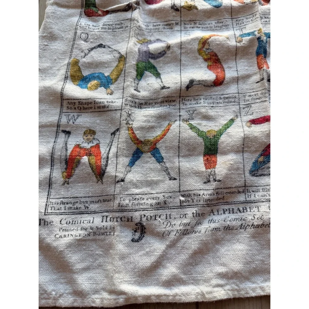 1990 Vintage Carrington Bowles Alphabet Posture Master Tea Towel Cream Linen